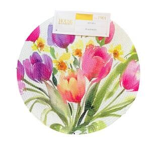 HOUSE AND GARDEN Set of 4 Spring Floral Tulips Round 15" Placemats Colorful NEW